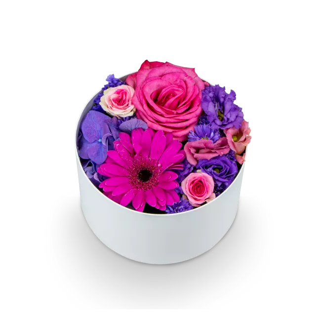 Box of purple flowers closed